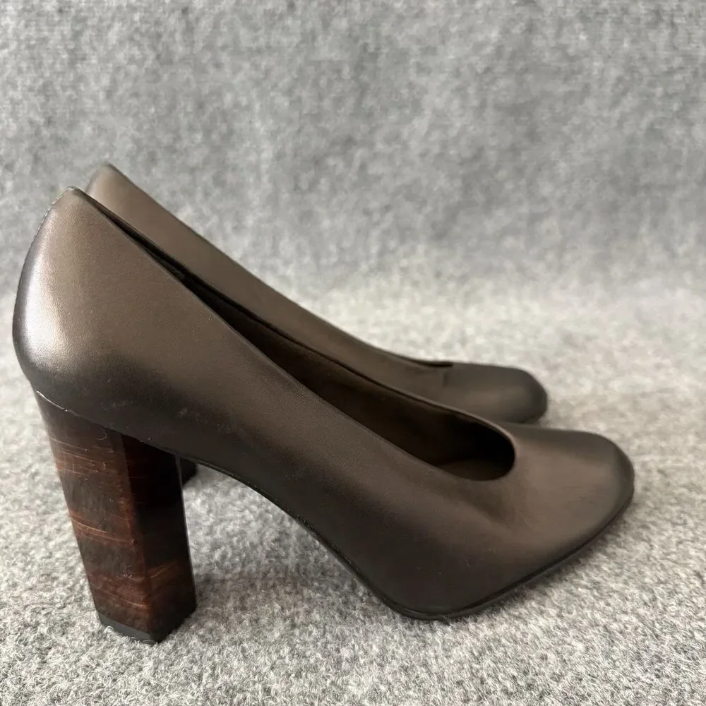 Stuart Weitzman Metallic Leather Pumps Spanish Made Tiger Eye Block Heel Sz 6.5M